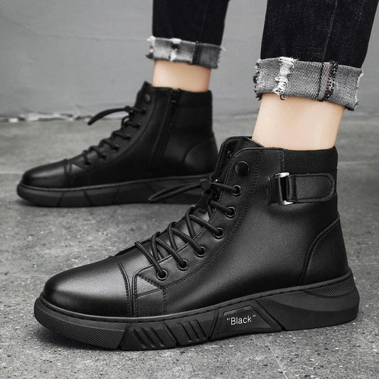 Valentino - Versatile Black Genuine Leather Casual Boots For Men