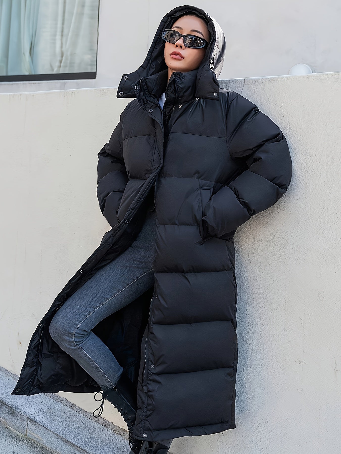 Casual warm long puffer jacket with hood for women | Ideal for fall/winter