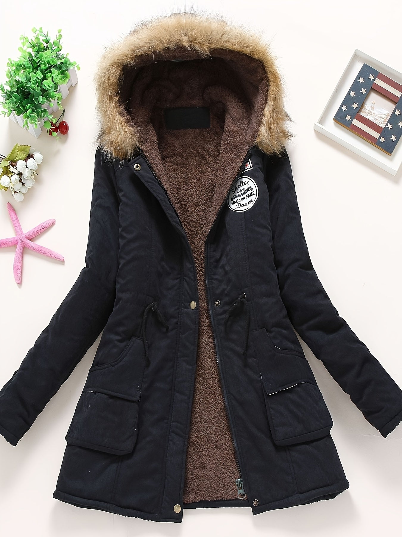 Warm cozy fleece-lined winter jacket with hood for women | Ideal for fall/winter