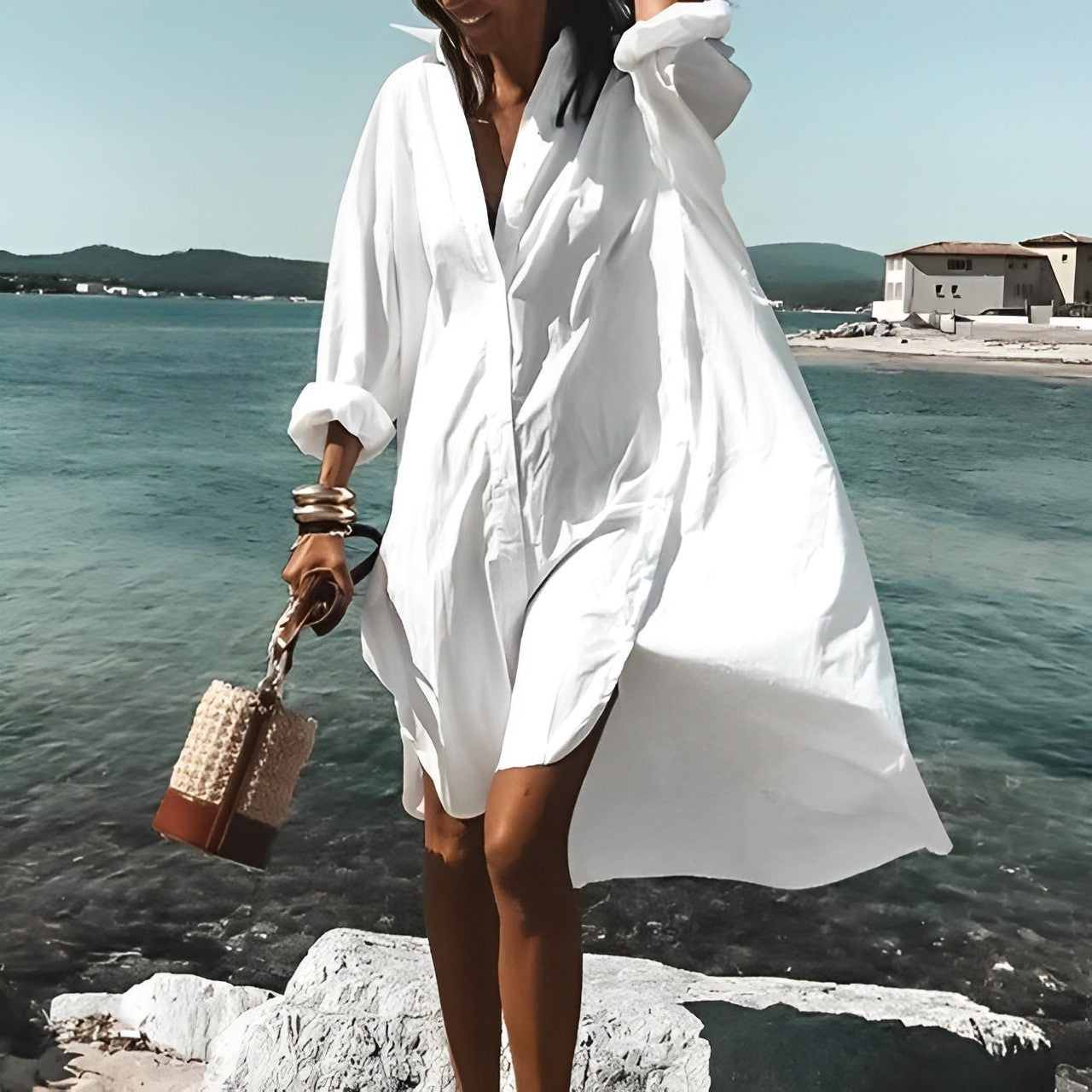 Belle - White summer blouse dress