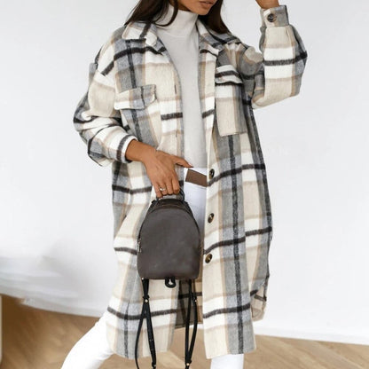 Ina - Long plaid cotton cardigan