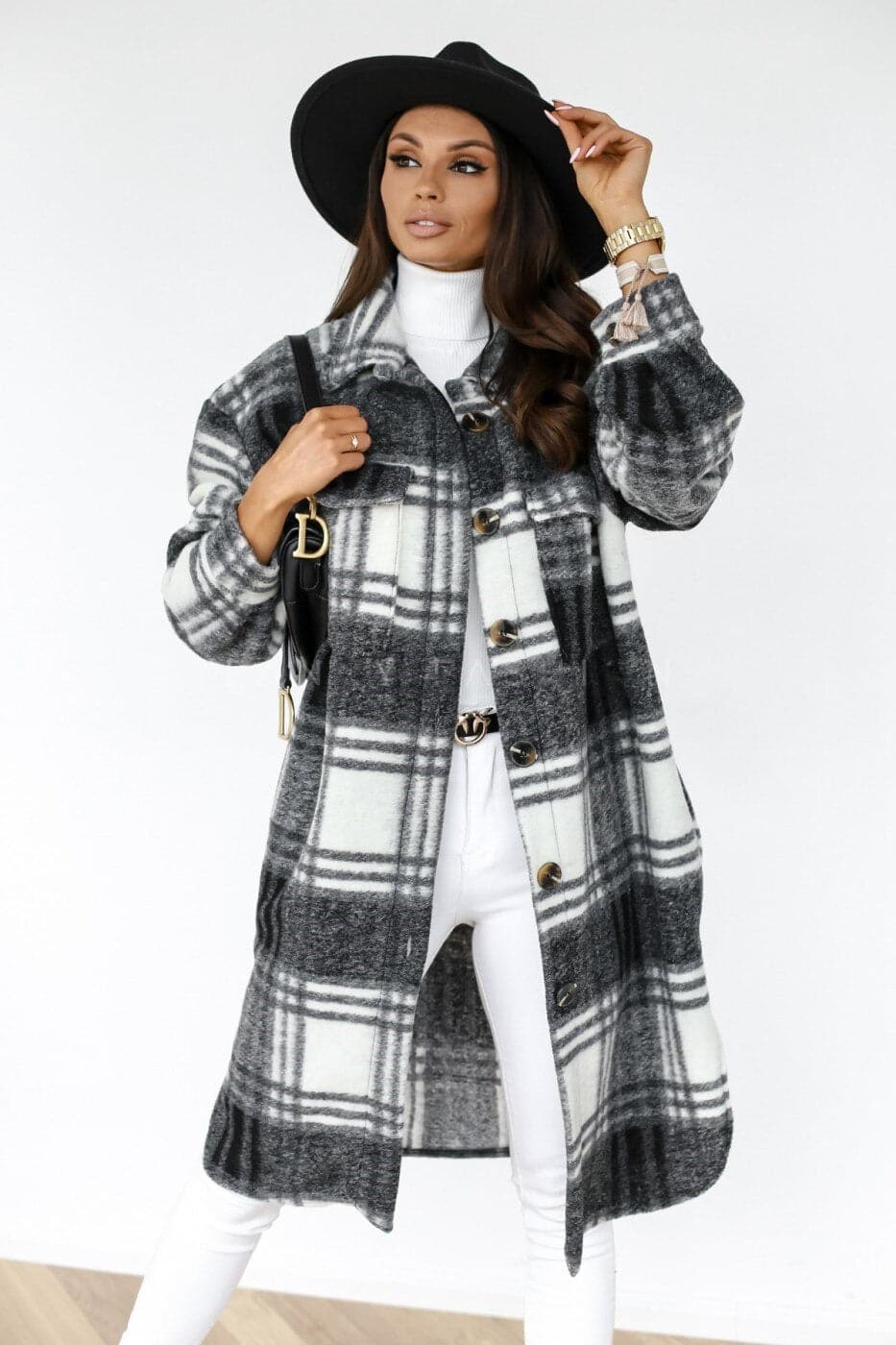 Ina - Long plaid cotton cardigan