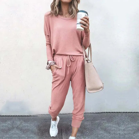 Ladies tracksuit with short sleeves top trousers casual loose loungewear