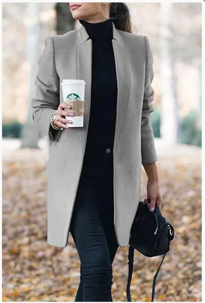 Fashion Solid Neck Wool Coat