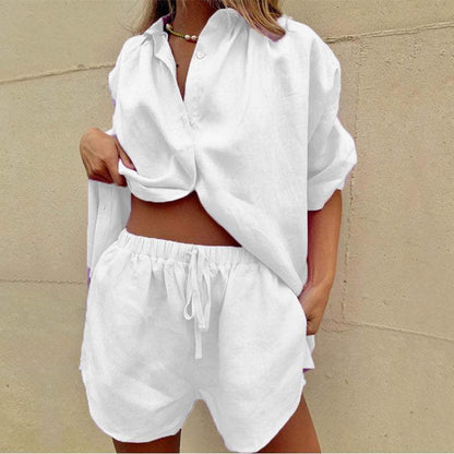 Blouse and Shorts Set - Casual and Trendy - Cotton, Elastic Waistband - Perfect for Summer