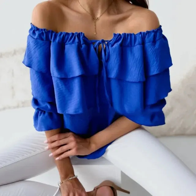 HONEY | Off-shoulder chiffon women's blouse with ruffles