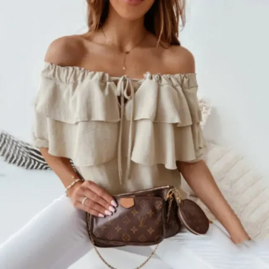 HONEY | Off-shoulder chiffon women's blouse with ruffles