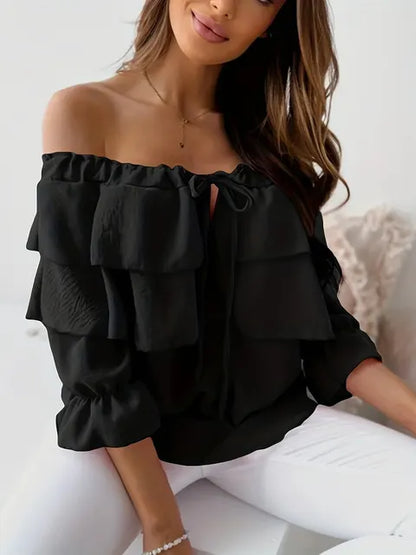 HONEY | Off-shoulder chiffon women's blouse with ruffles