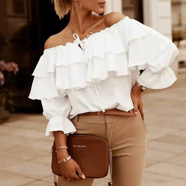 HONEY | Off-shoulder chiffon women's blouse with ruffles