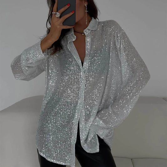 Ussina Blouse | Long Sleeve Glitter Blouse