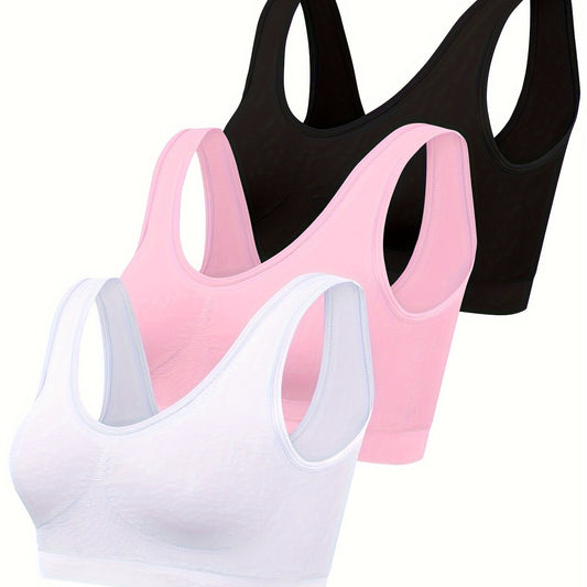 Eva | Set of 3 plain tank tops and seamless sports bra