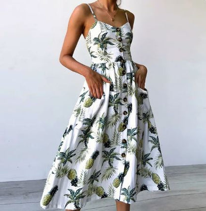 Susan - Summer sexy midi dress with beach print