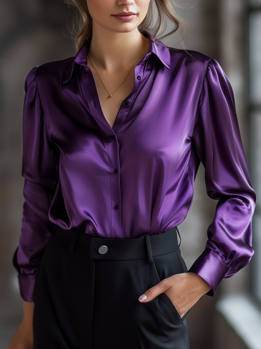 Elegant Black Satin Blouse with Long Sleeves