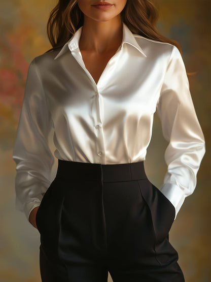 Elegant Black Satin Blouse with Long Sleeves