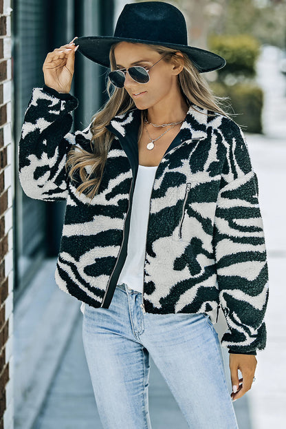 Chika | Playful plush jacket with zebra print