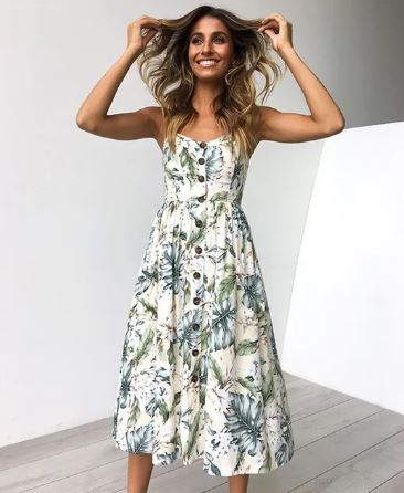 Susan - Summer sexy midi dress with beach print