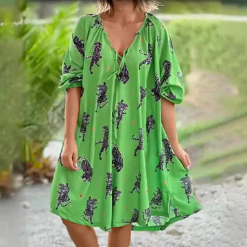 Greta - Printed casual dress with V-neckline