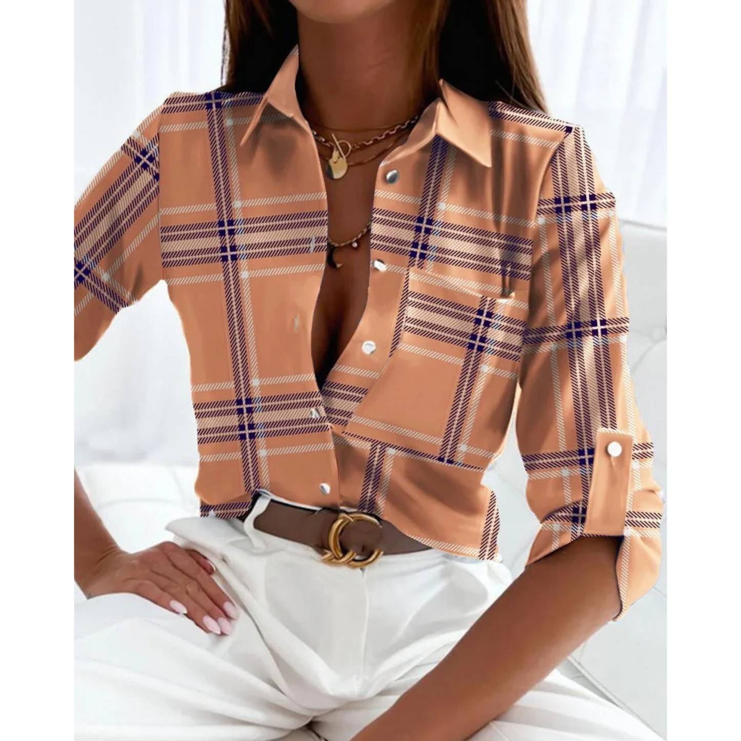 Sofie | Elegant ladies blouse in business style with lined print