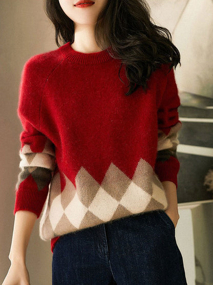 Weena Sweater | Casual Knitted Sweater with Checkered Pattern