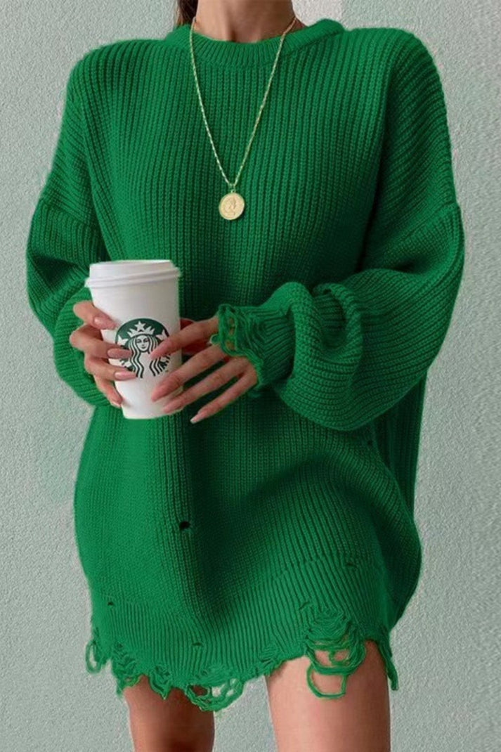 "Casual O-neck recycled sweater in solid colors "