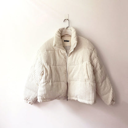 Women's Cream High Collar Quilted Jacket