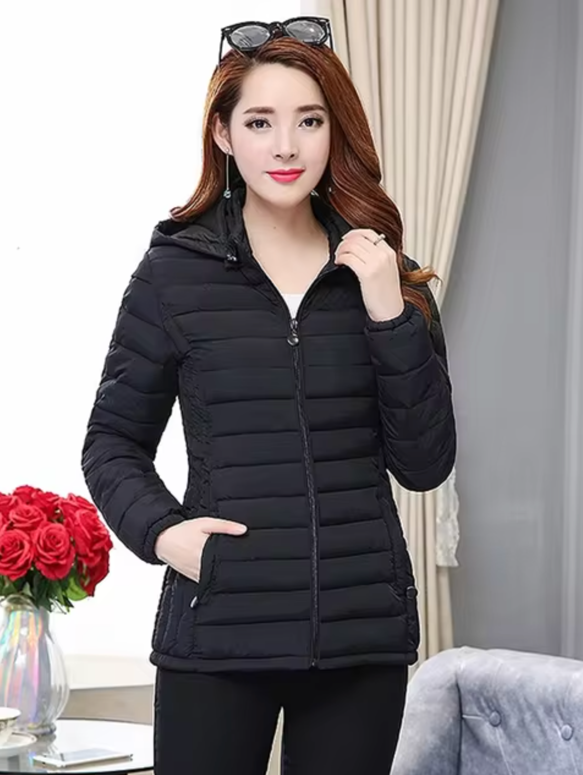 - Lined jacket with detachable hood