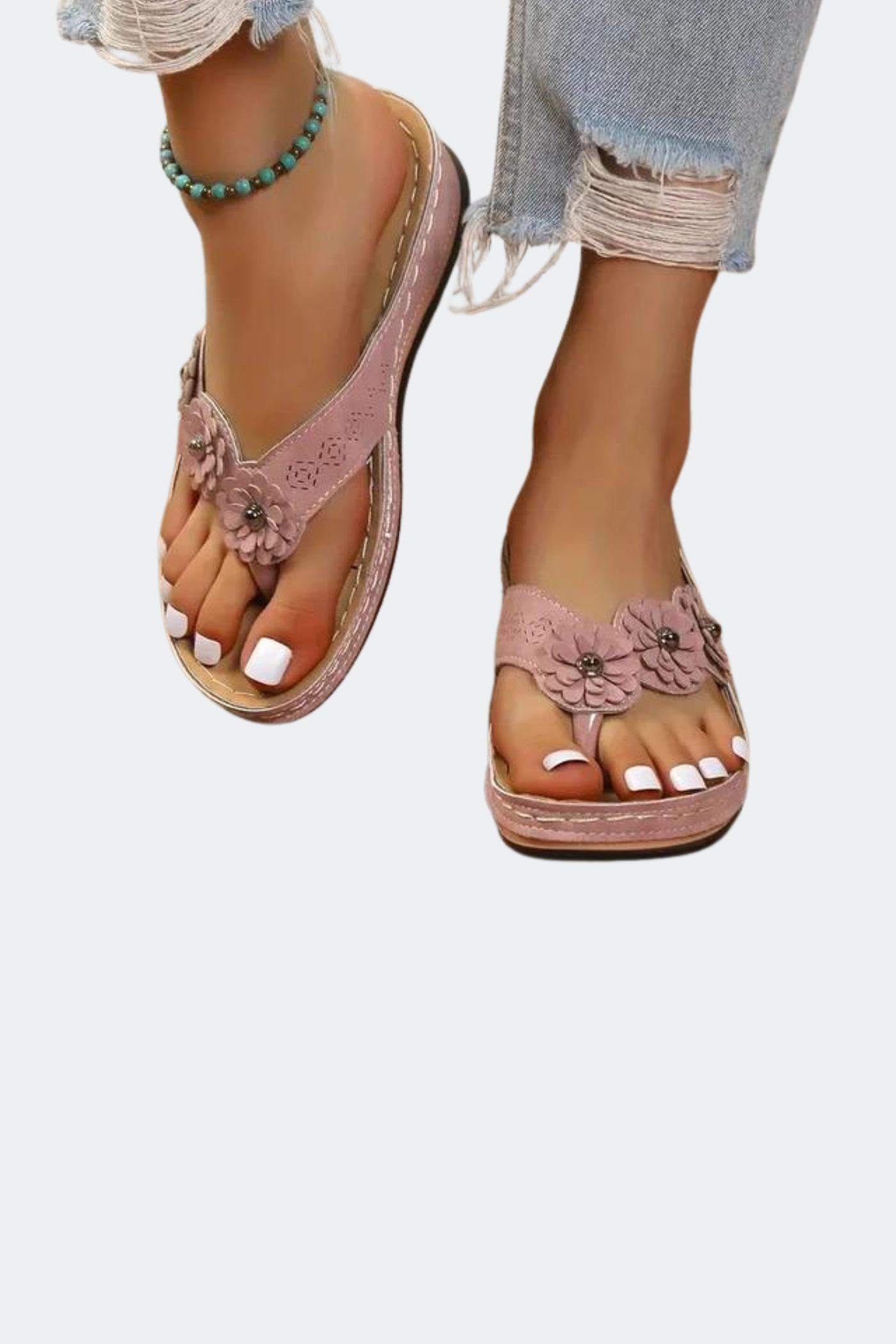 Women's flat orthopedic summer sandals with flowers - Felice