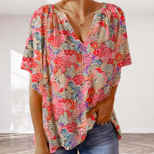 Ashley Elegant Floral V-Neck Shirt