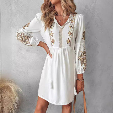 Viviana - Boho dress with floral embroidery for women