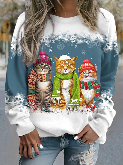 Whiskers™ | Warm winter top with snow cat print