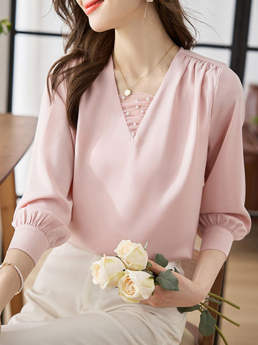 Faiza Blouse | Long Sleeve V-Neck Chiffon Blouse