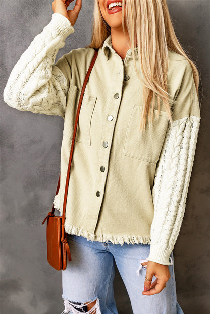 Ayana | Unique khaki denim jacket with knitted sleeves