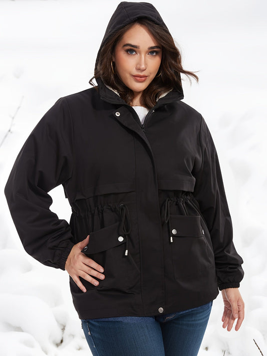 Casual black plus-size winter jacket with hood for women | Ideal for fall/winter