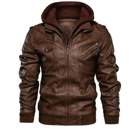 Warm leather jacket with hood for men | Perfect for outdoor activities