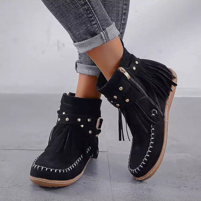 Earlena - Warm vintage fringed boots