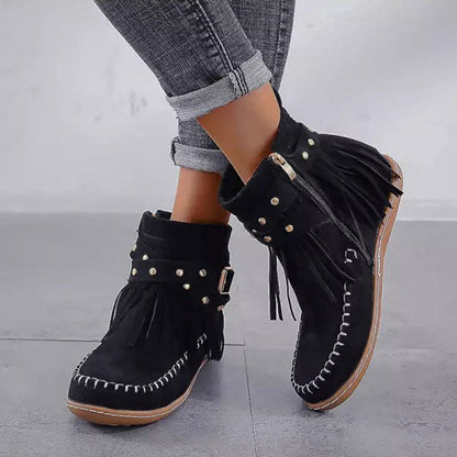 Earlena - Warm vintage fringed boots