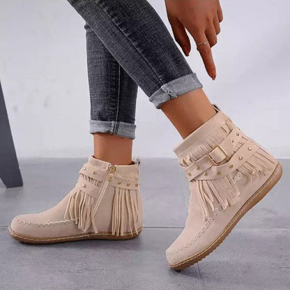 Earlena - Warm vintage fringed boots