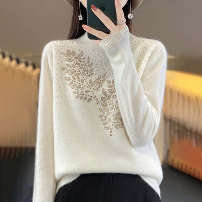 Wilvia Sweater | Casual Knitted Leaf Pattern Sweater