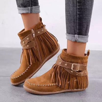 Earlena - Warm vintage fringed boots