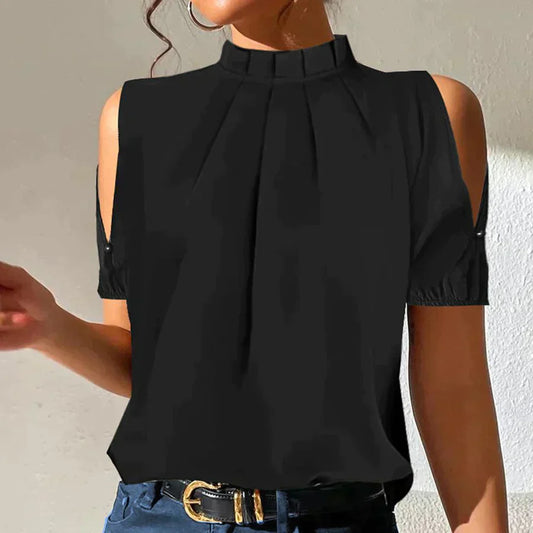 Nadia - Black pleated top with split sleeves