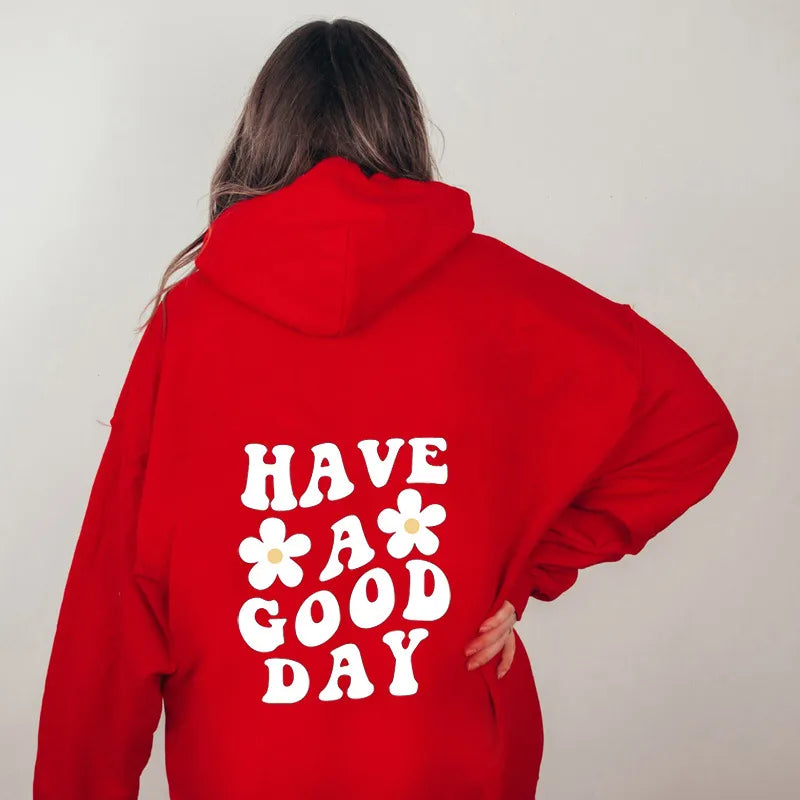 Jess | Casual oversized hoodie with "Have A Good Day" print and bag perfect for fall/winter