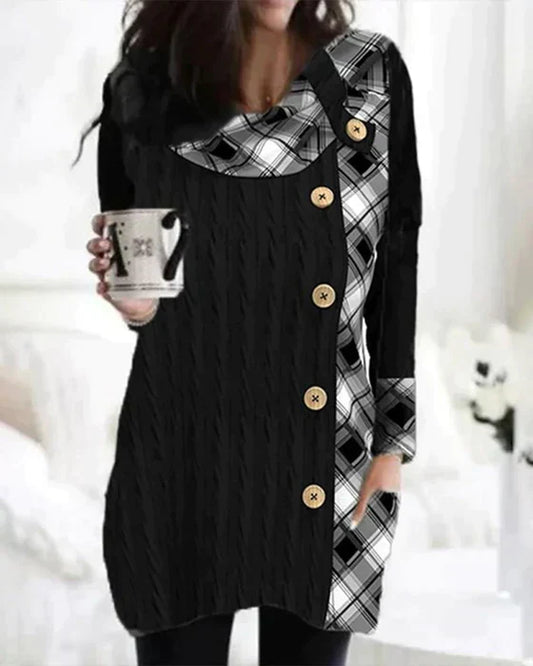 Wendy - Checkered patchwork dress with buttons.