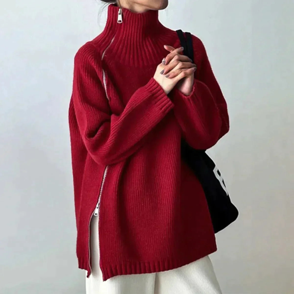 Adeline Red High Neck Sweater