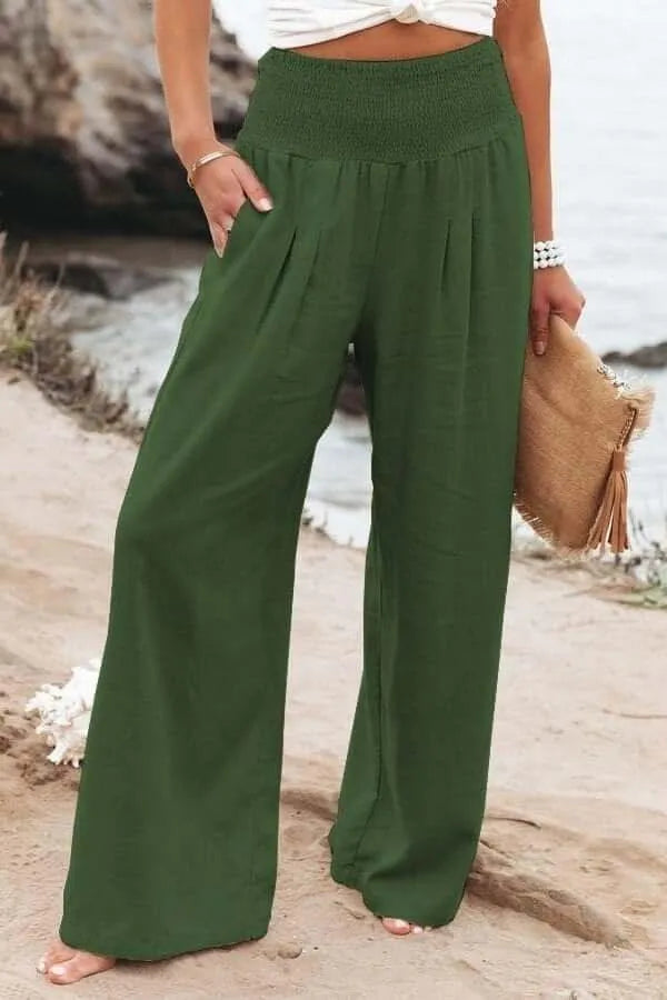 Casual Wide Trousers - Cotton-Linen Blend - Lightweight and Breathable - Perfect for Summer Outings