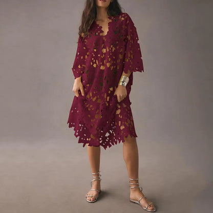 Lenie -Floral midi dress with eyelet lacing