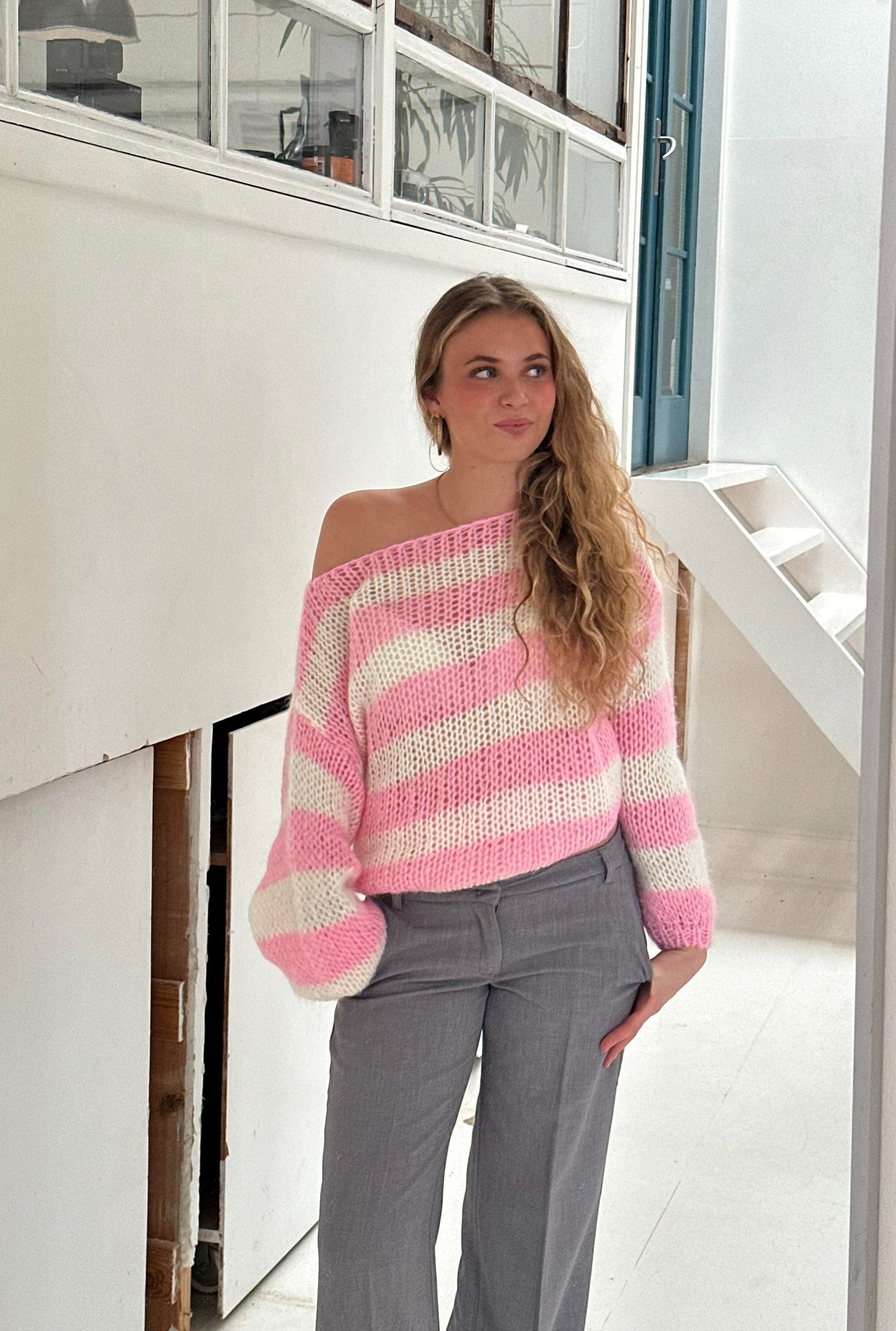 Striped knitted sweater for women