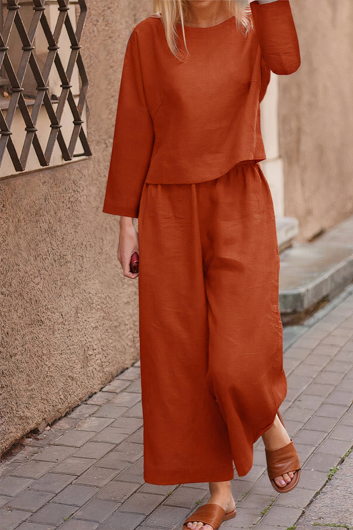 Airy blouse & pants linen set - Caelie