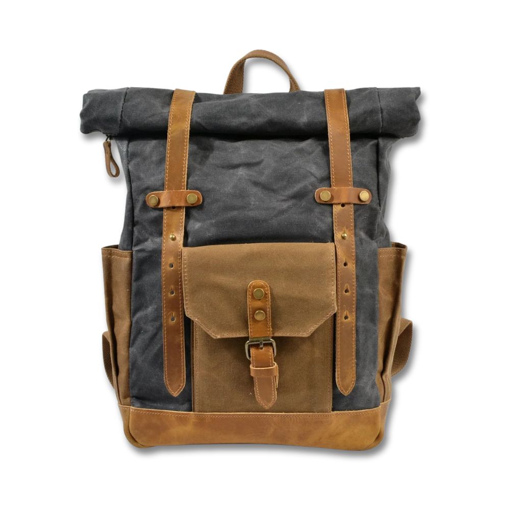 Finn | Stylish Military Canvas Backpack with Roltop for Hiking and Laptop