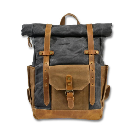 Finn | Stylish Military Canvas Backpack with Roltop for Hiking and Laptop