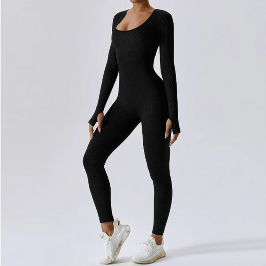 Single-colored long-sleeved sports overall